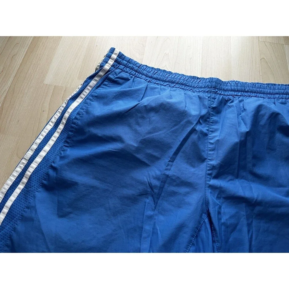 Adidas Mens Blue Striped Swim Trunks Size XL Drawstring Mesh Lined Pockets